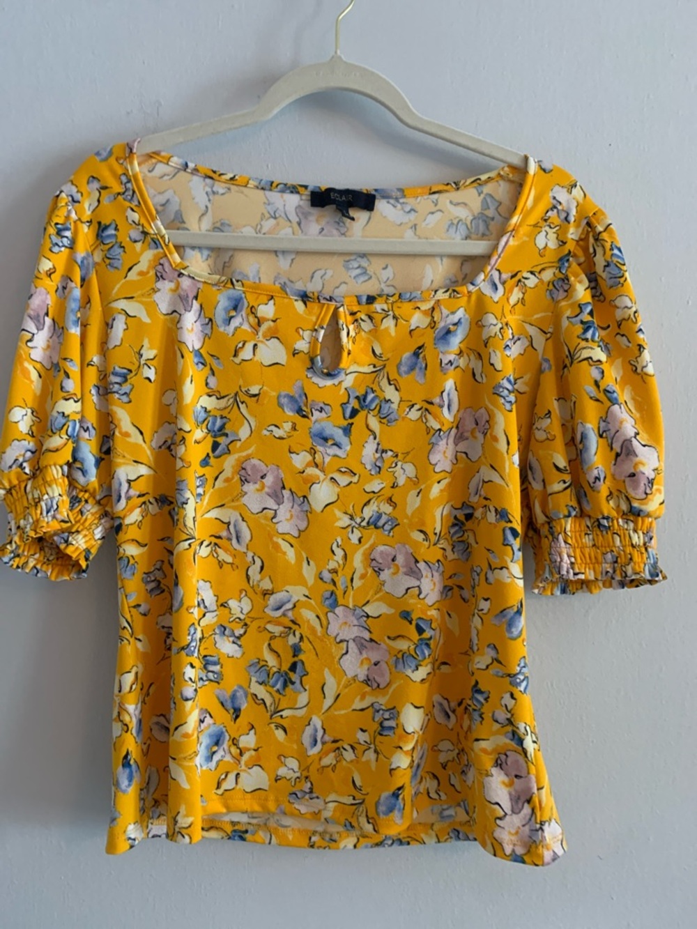 ECLAIR Yellow Floral Puff-Sleeve Square Neck Blouse